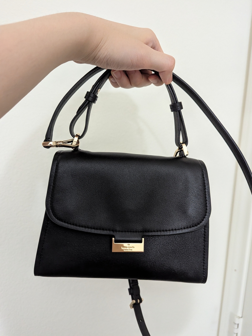 Kate Spade KQ492 Black Smooth Leather Soft Flap Top Handle Crossbody Bag EUC